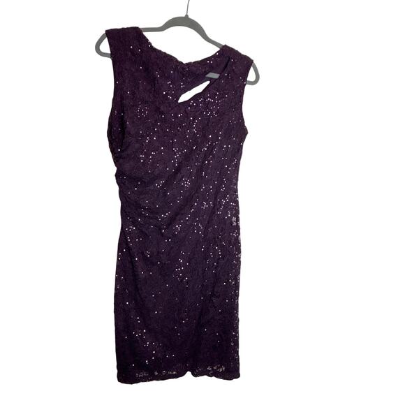 Scarlett Purple Sequin Lace Formal Dress Neckline Cutout Side Ruching Size 10 - Picture 9 of 14